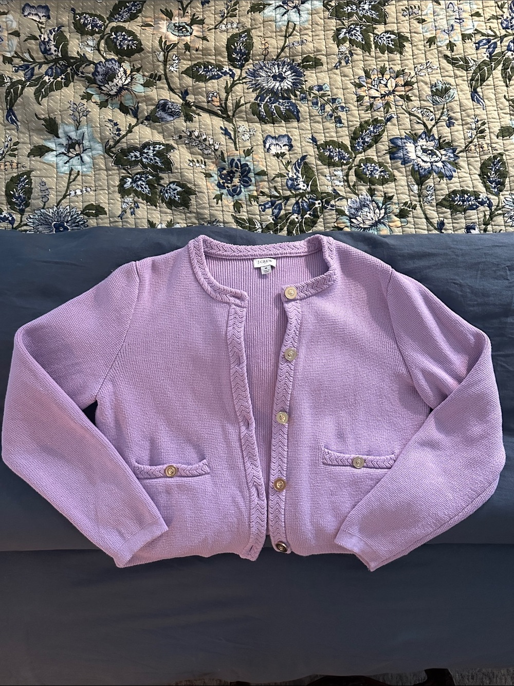 J. Crew Lavender Braided-Trim Knit Lady Jacket